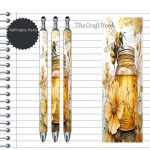 Refillable Pens, Honeybee Images. Bee happy while you write. Multiple options and Images available TheCraftNook