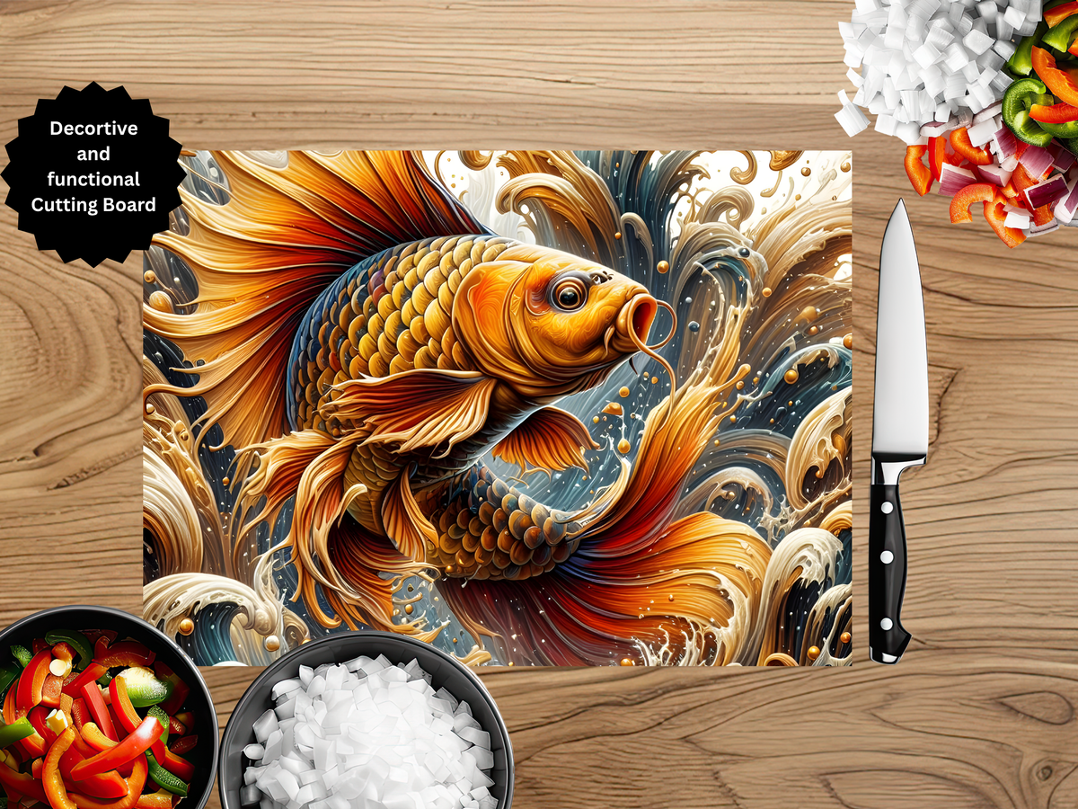 Koi Fish Glass Cutting Board - Tempered Glass Kitchen Board TheCraftNook