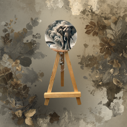 Elephant badge pulls with glitter displayed on a wooden easel, featuring a stunning elephant design.