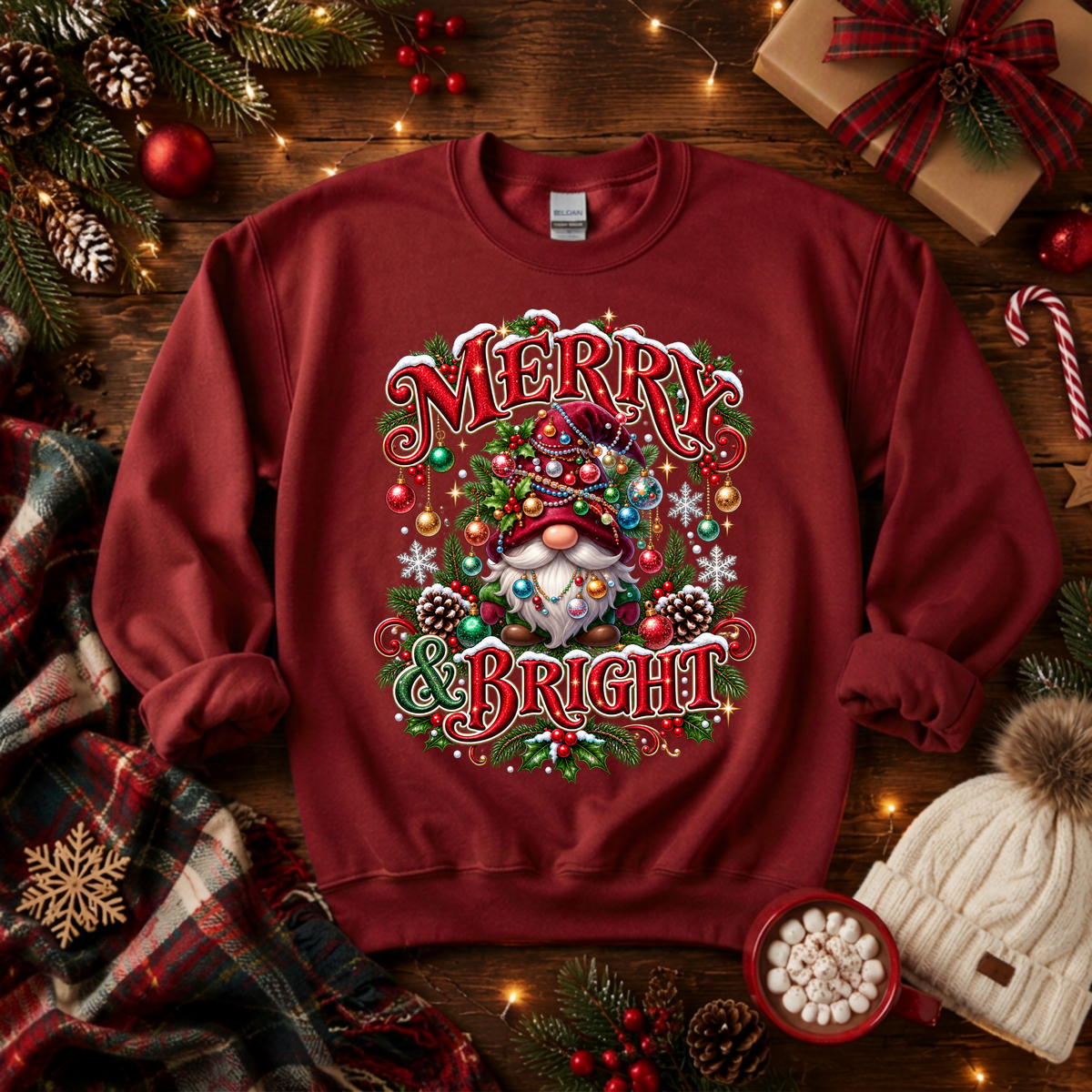 Merry And Bright Gnome Sweatshirt TheCraftNook