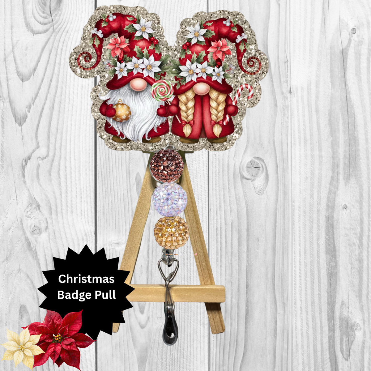 Cute Poinsettia Gnome Badge Pulls TheCraftNook