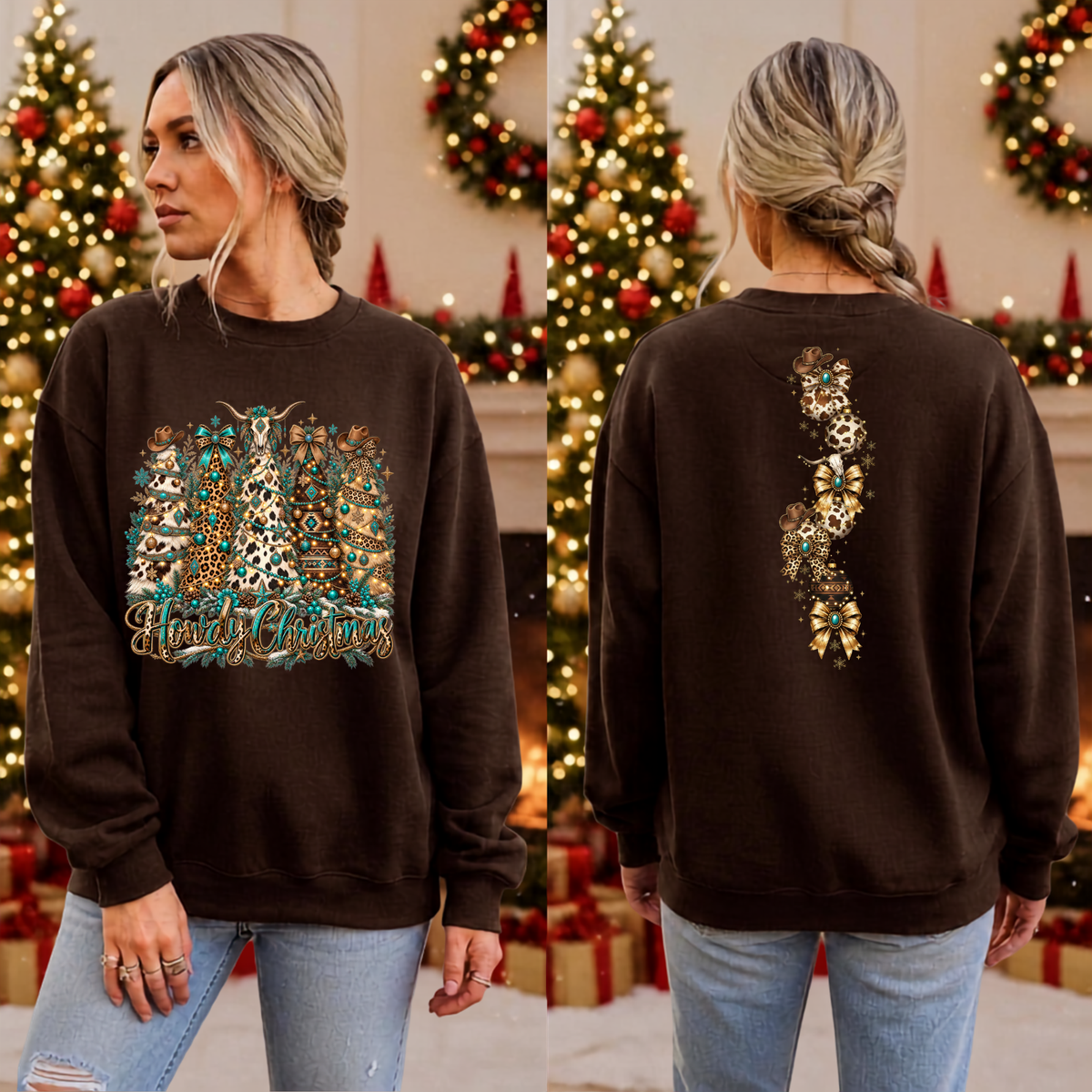 Howdy Christmas Sweatshirt Front and back Graphics TheCraftNook