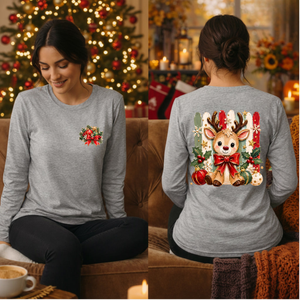 Holly Jolly Reindeer Long Sleeve Tee – Front & Back Graphics TheCraftNook