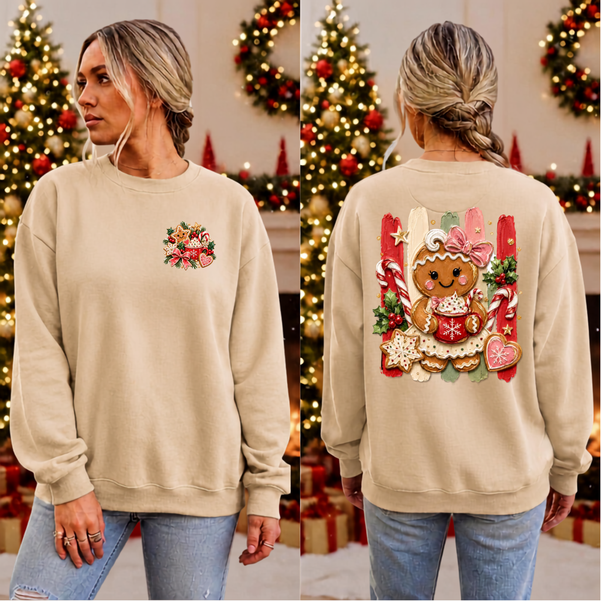 Holly Jolly Ginger Sweatshirt pocket and back graphics TheCraftNook