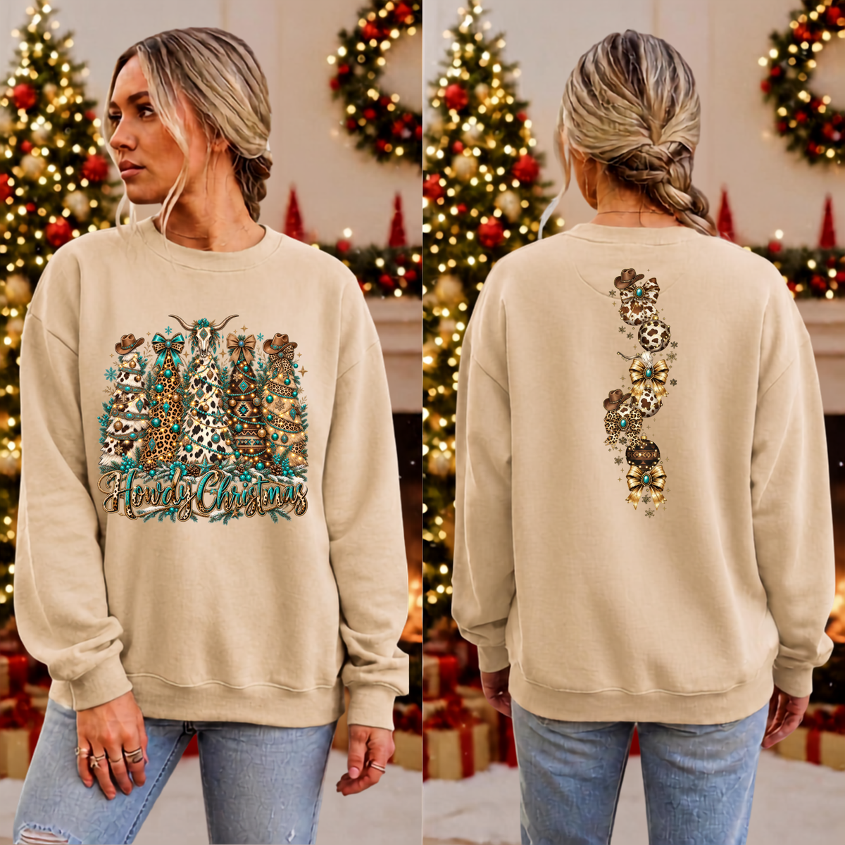 Howdy Christmas Sweatshirt Front and back Graphics TheCraftNook