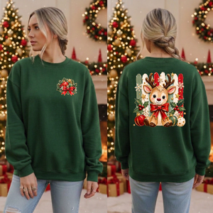 Holly Jolly Reindeer Sweatshirt Pocket and back Graphics TheCraftNook