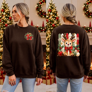 Holly Jolly Reindeer Sweatshirt Pocket and back Graphics TheCraftNook