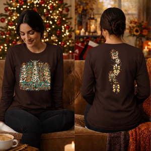 Howdy Christmas Long Sleeve Tee Front and bacl graphics TheCraftNook