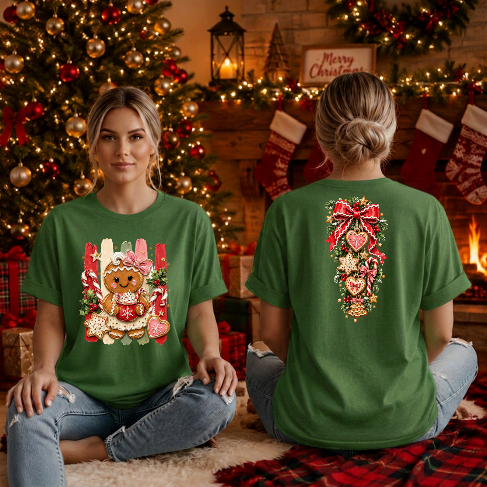 Holly Jolly Gingerbread Christmas T-Shirt – Front & Back Graphics TheCraftNook