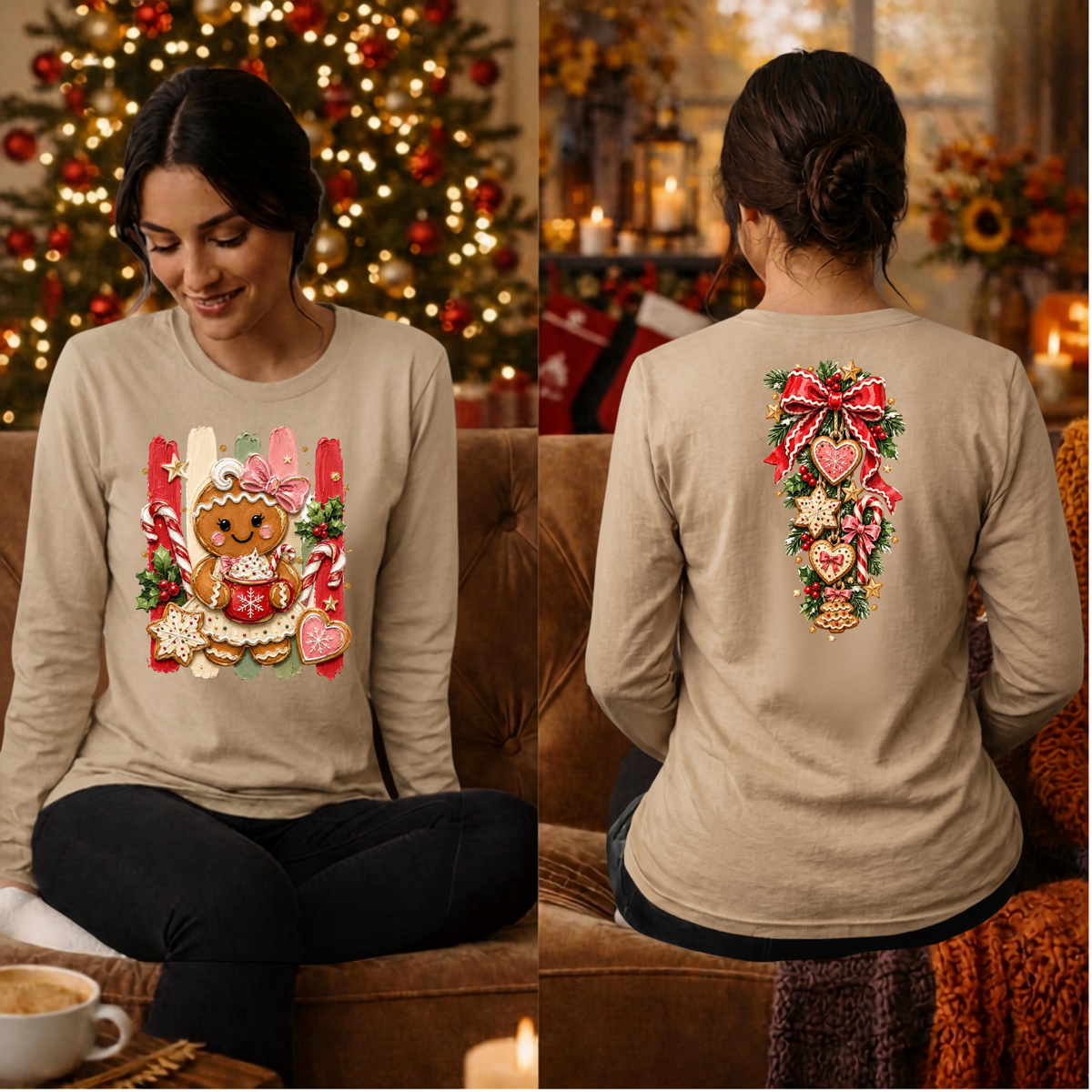Holly Jolly Ginger Long sleeve tee front and back graphicw TheCraftNook