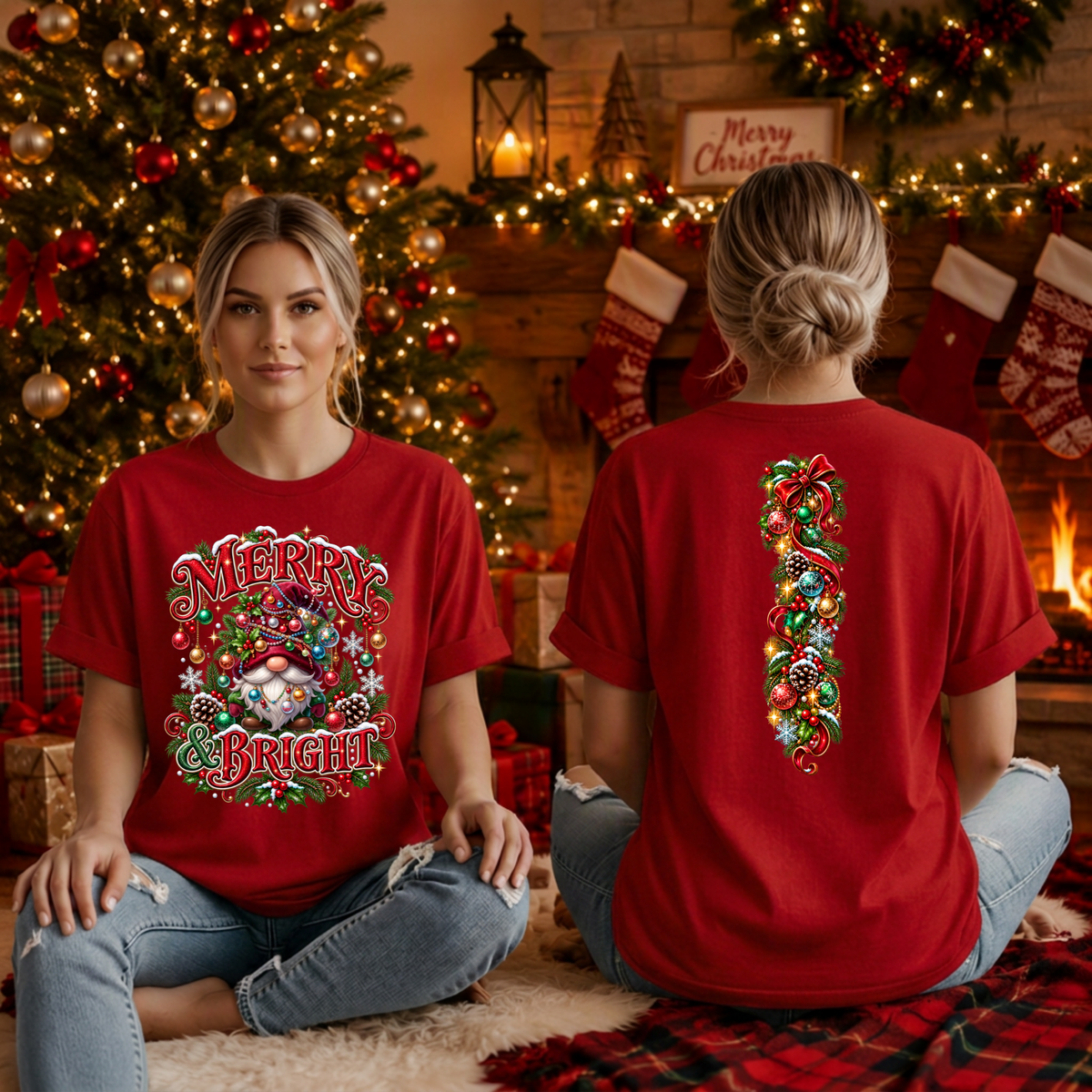 Merry And Bright Gnome Front and back graphics TheCraftNook