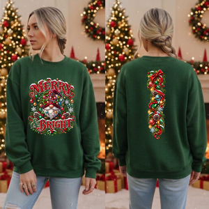 Merry And Bright Gnome Sweatshirt front and back Graphics TheCraftNook