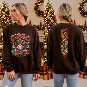 Merry And Bright Gnome Sweatshirt front and back Graphics TheCraftNook