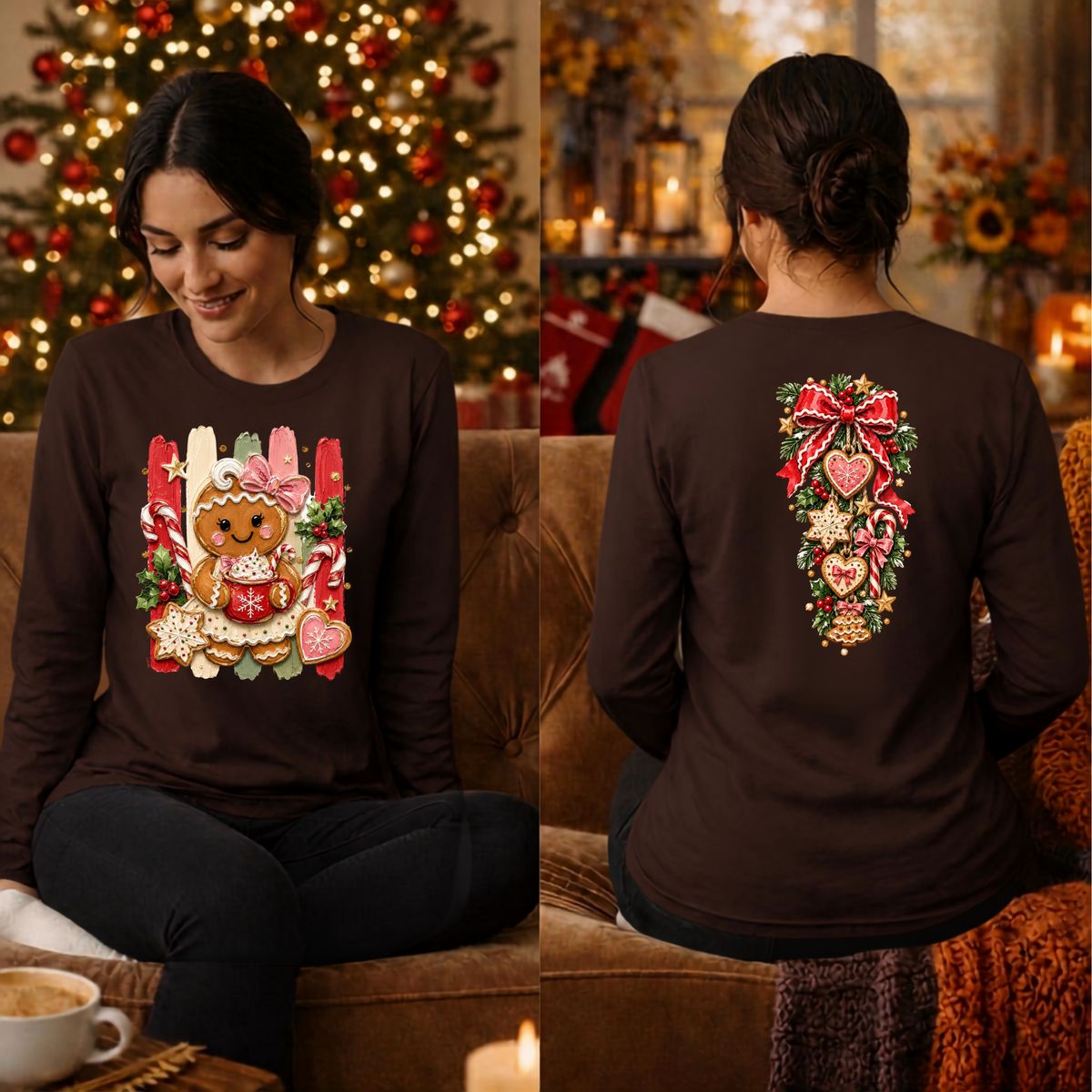 Holly Jolly Ginger Long sleeve tee front and back graphicw TheCraftNook