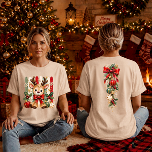 Holly Jolly reindeer T-shirt Front and back graphics TheCraftNook