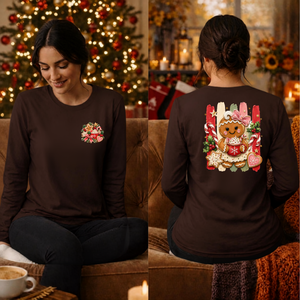 Holly Jolly Ginger Long sleeve tee pocket and back graphics TheCraftNook