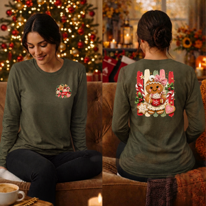Holly Jolly Ginger Long sleeve tee pocket and back graphics TheCraftNook