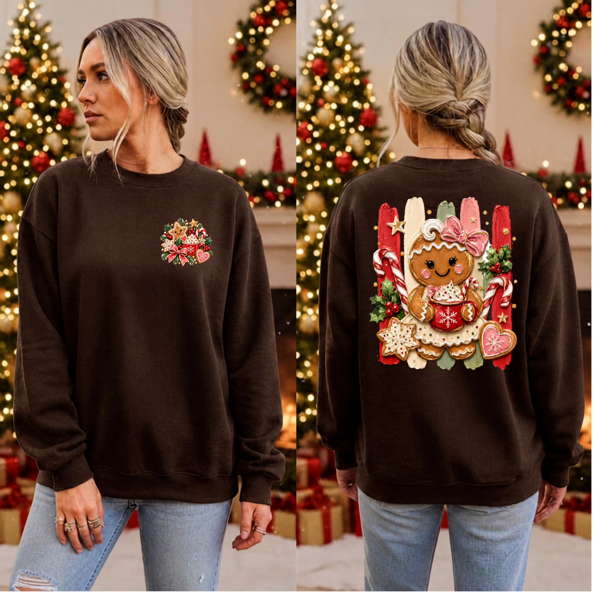 Holly Jolly Ginger Sweatshirt pocket and back graphics TheCraftNook
