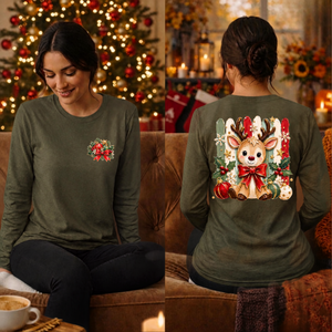 Holly Jolly Reindeer Long Sleeve Tee – Front & Back Graphics TheCraftNook