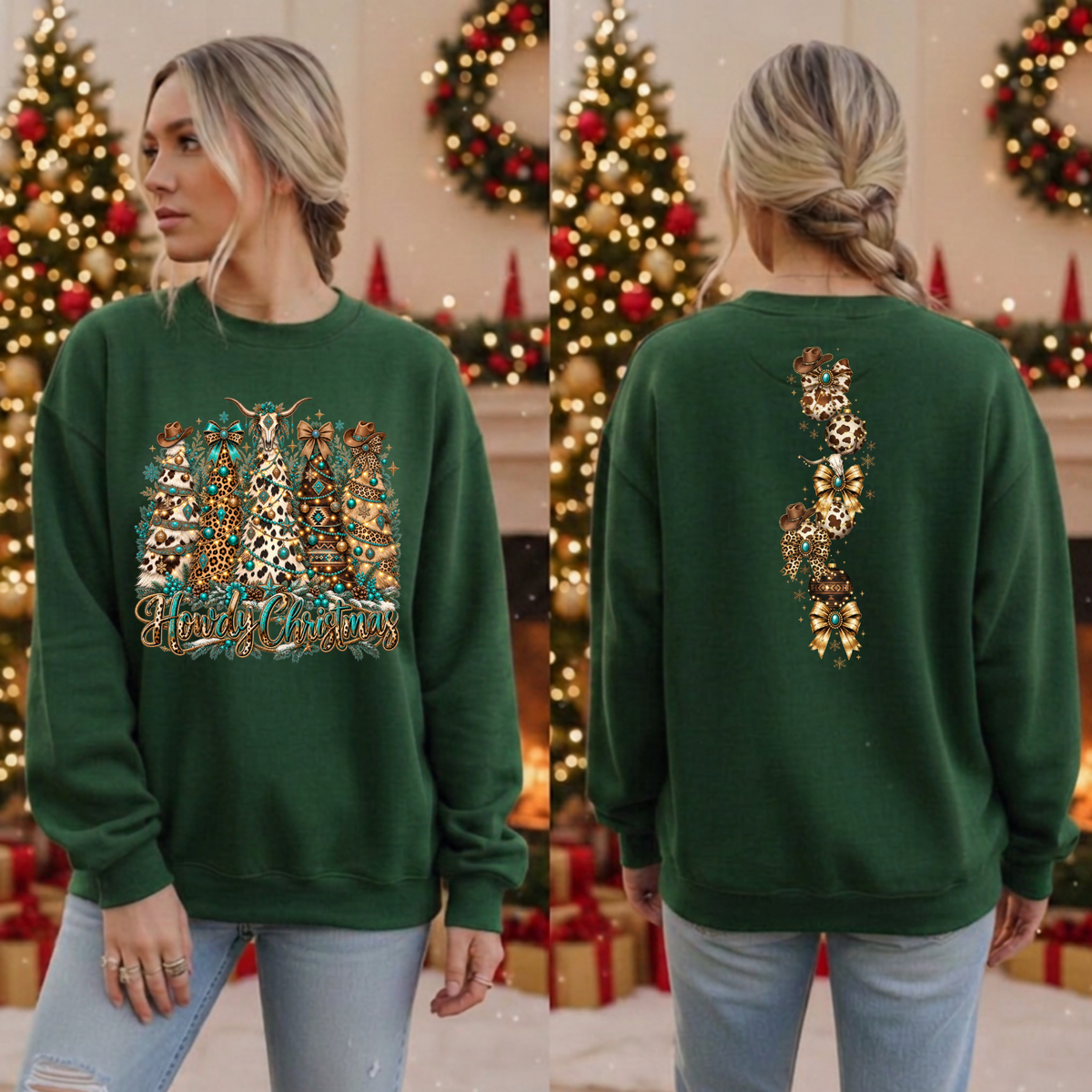 Howdy Christmas Sweatshirt Front and back Graphics TheCraftNook