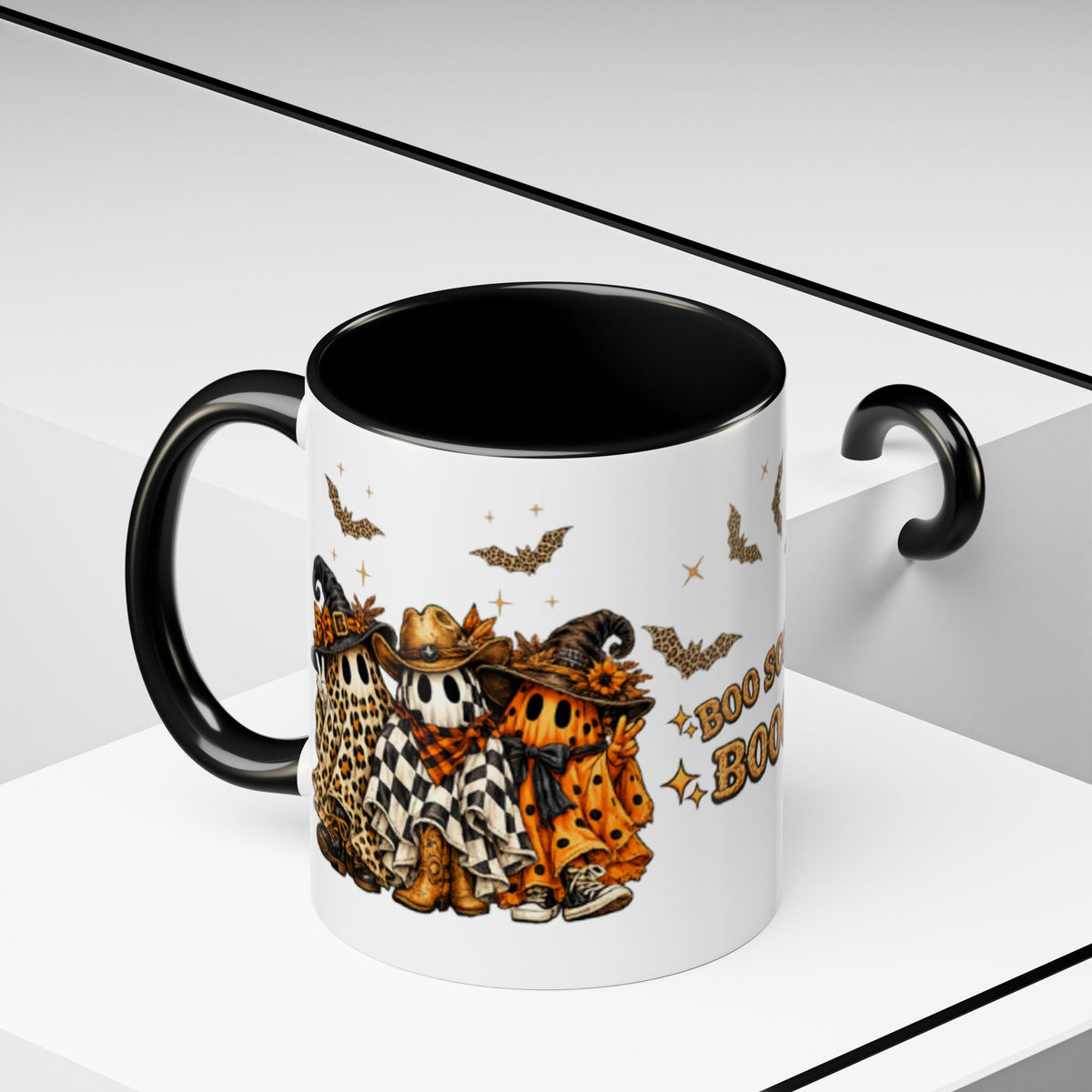 Boo Scootin' Mug – Halloween Ghost Accent Coffee Mug (11oz & 15oz) Printify