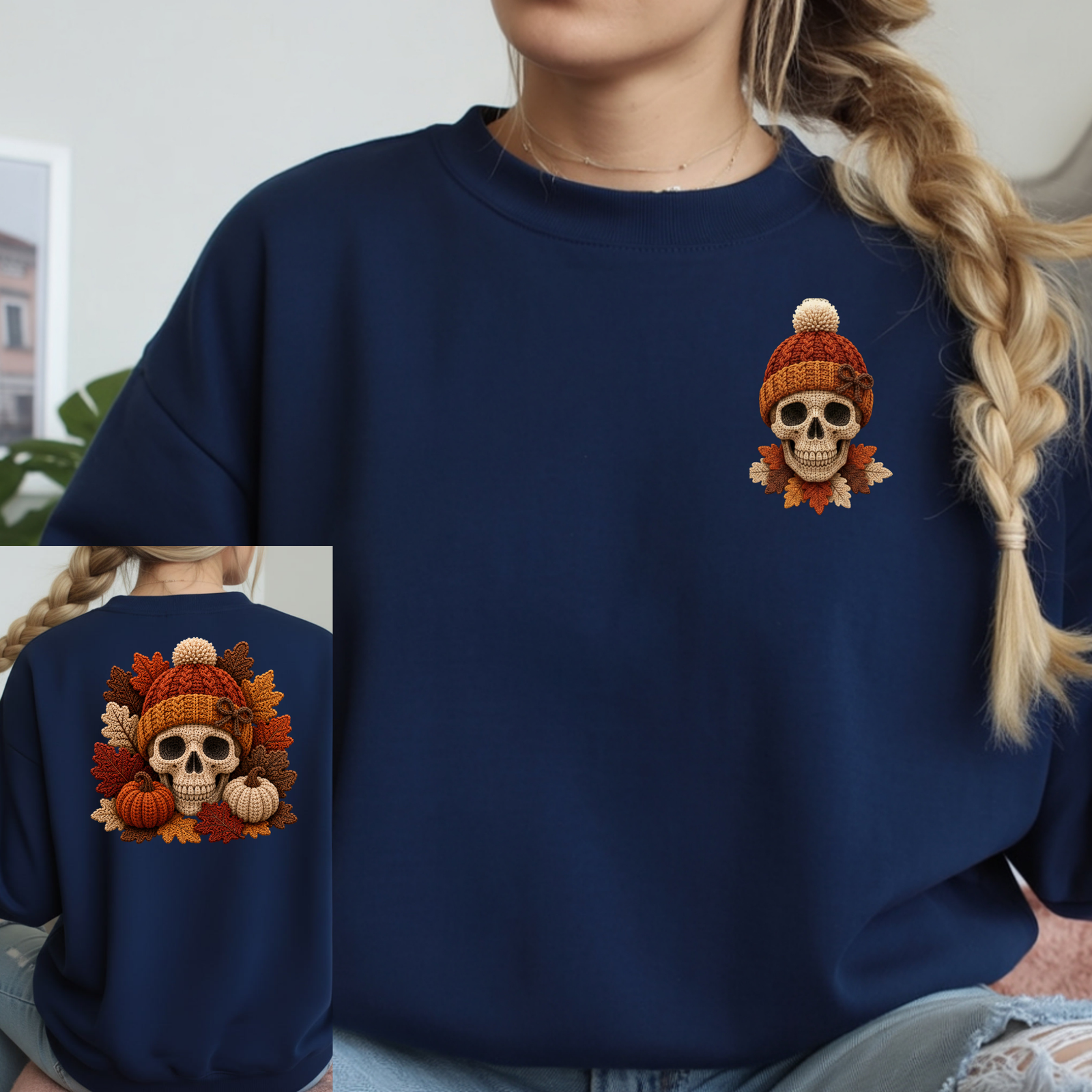 Spooky Halloween Sweatshirt – Pocket & Back Design Fleece Crewneck TheCraftNook
