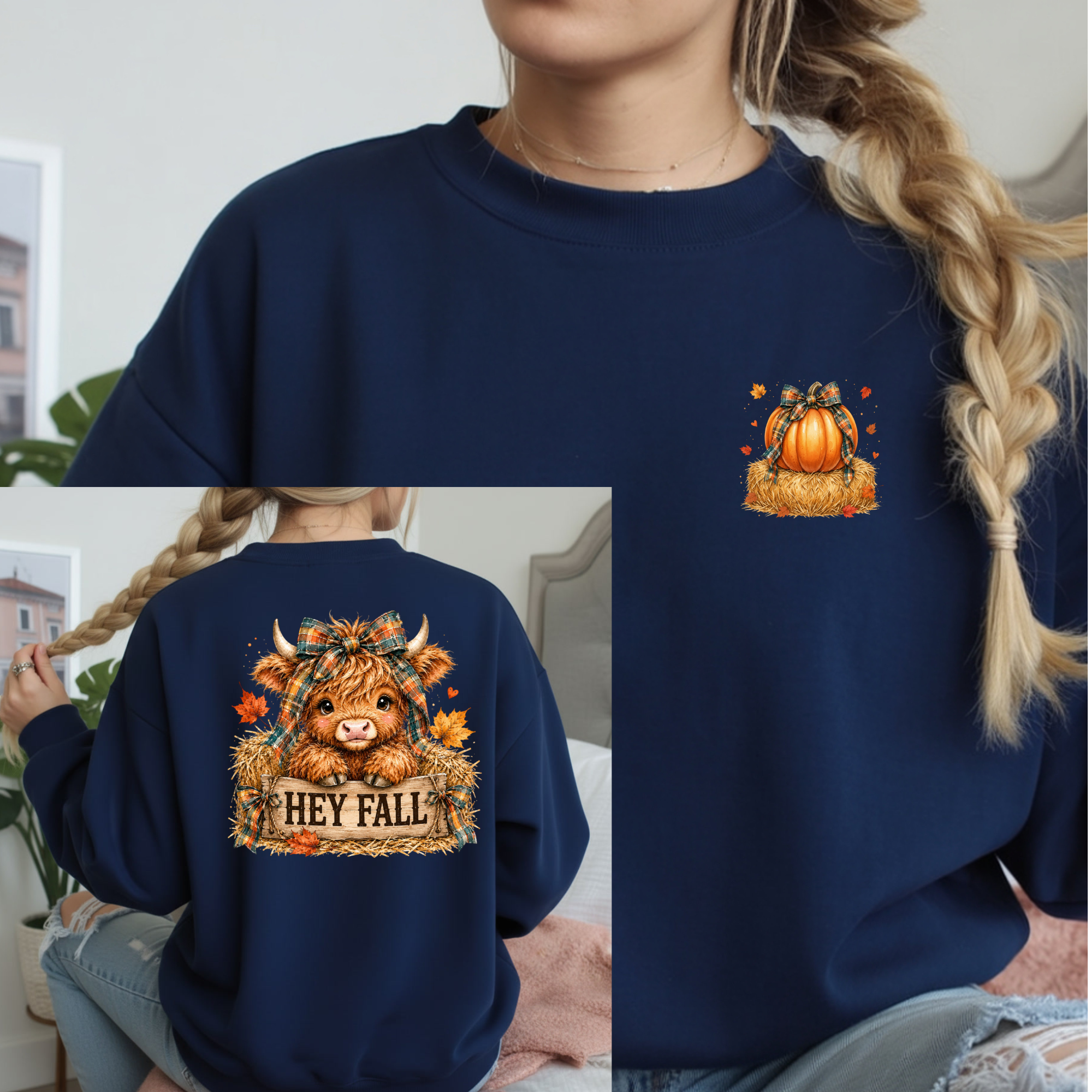 Hey Fall Long Sleeve Tee pocket and Full back Graphics