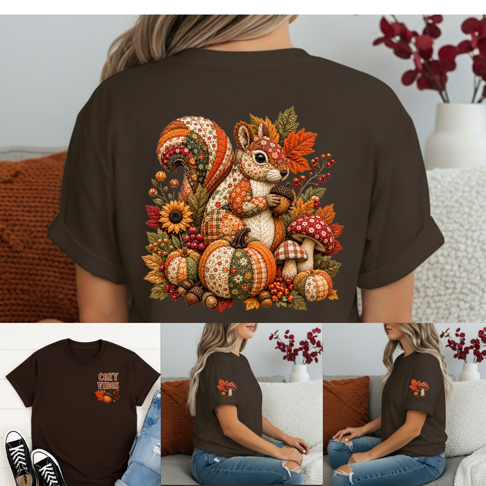 Cozy Vibes Squirrel Multi-Graphic T-Shirt TheCraftNook