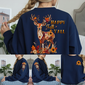 Fall Patchwork Deer Mulit-Design Sweatshirt TheCraftNook