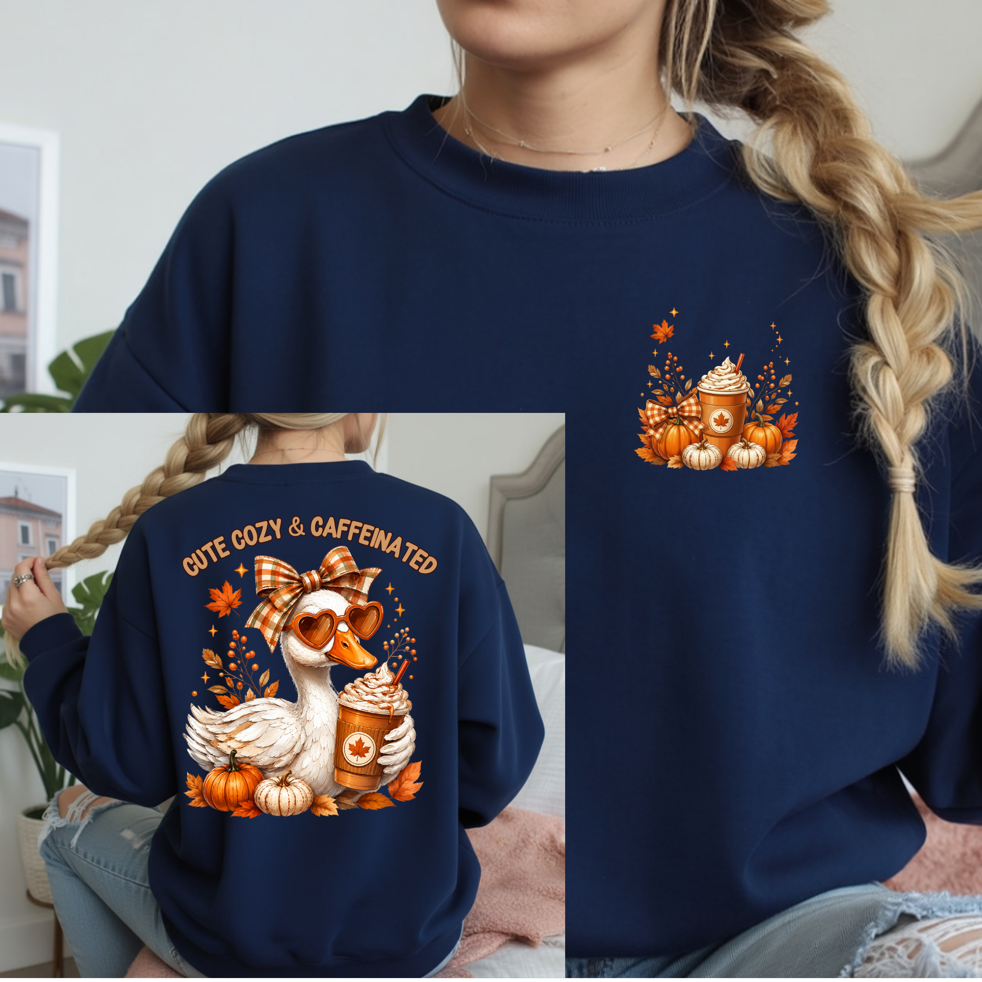 Cute Cozy Duck Sweatshirt Pocket & Full Back Graphic