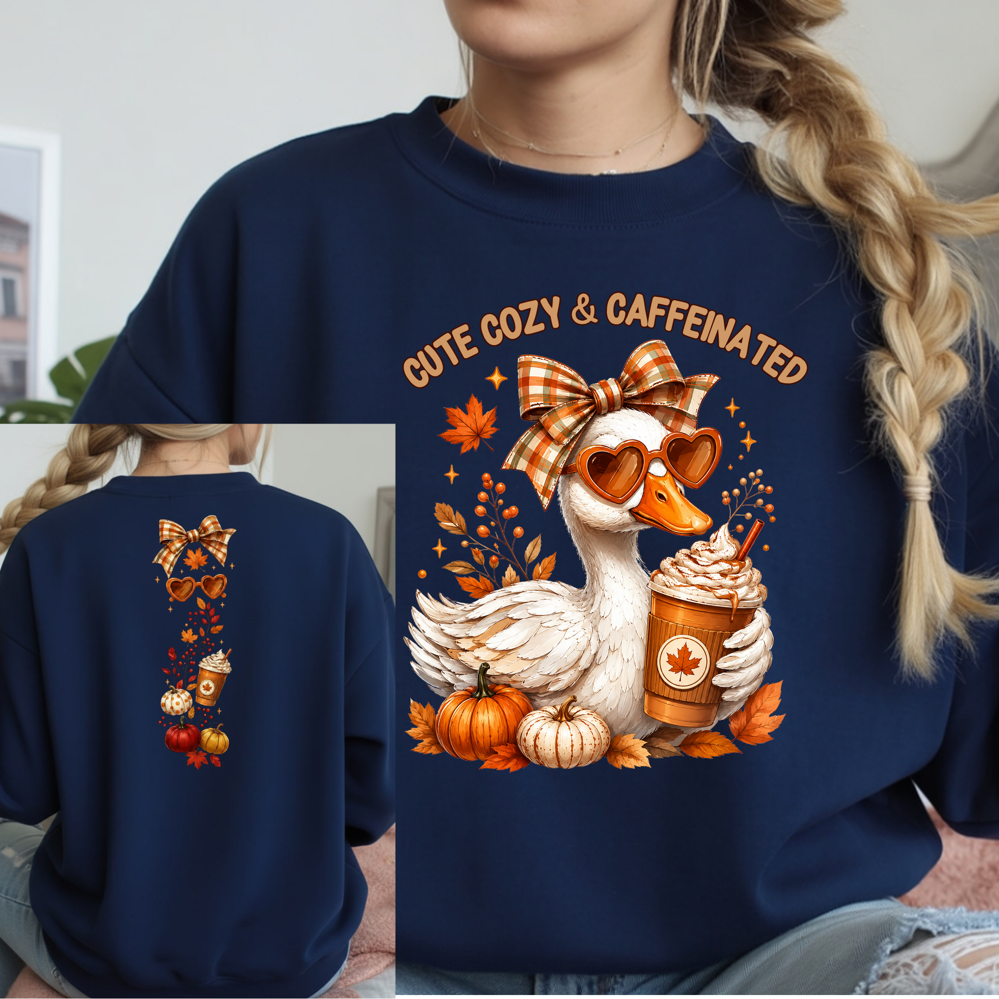 Cute Cozy Duck Graphic Sweatshirt Front & Back Graphic