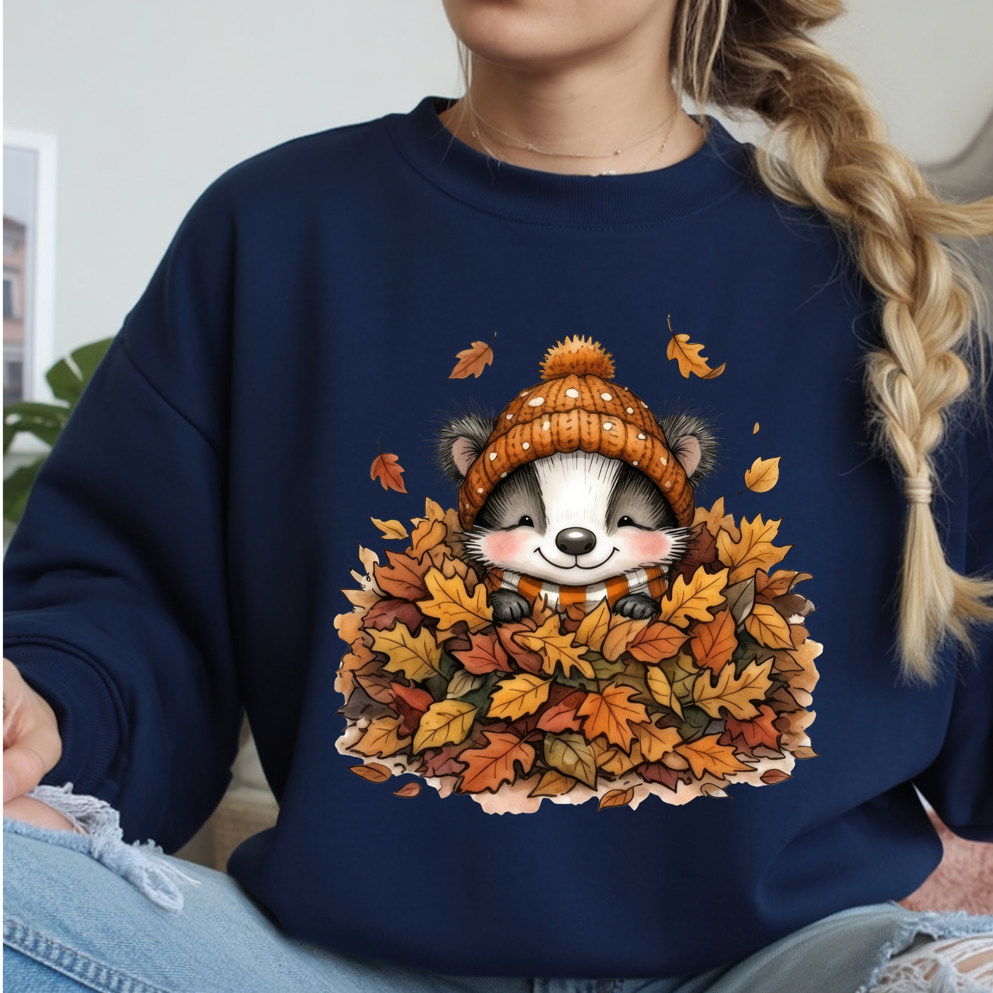 Leaf Pile Badger Long Sleeve Tee