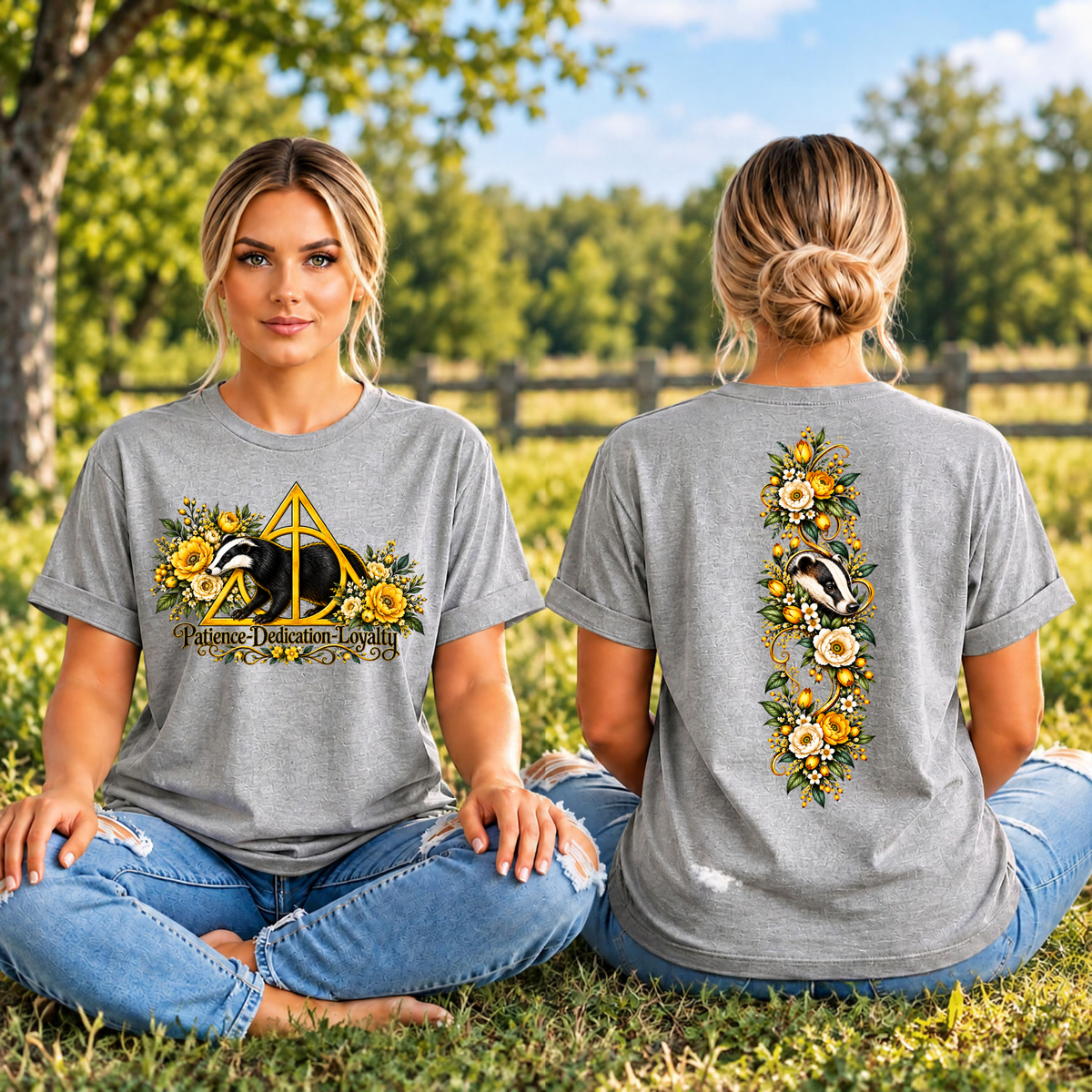 Badger House DH Floral T-Shirt – Front & Back Graphics TheCraftNook