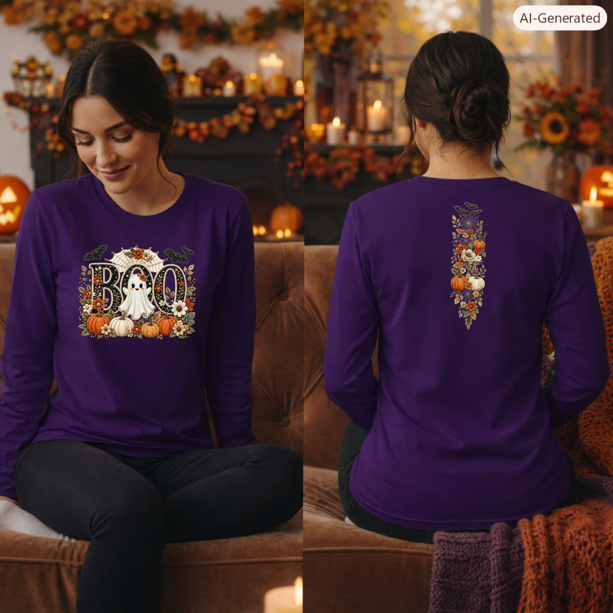 Cute Boo Long Sleeve Tee – Halloween Ghost Shirt with Front & Back Graphics TheCraftNook