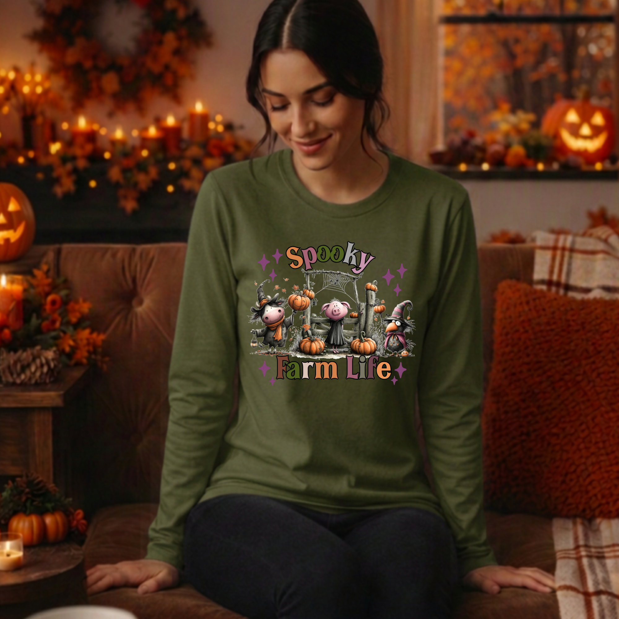 Spooky Farm Life Long Sleeve Tee | Halloween Graphic