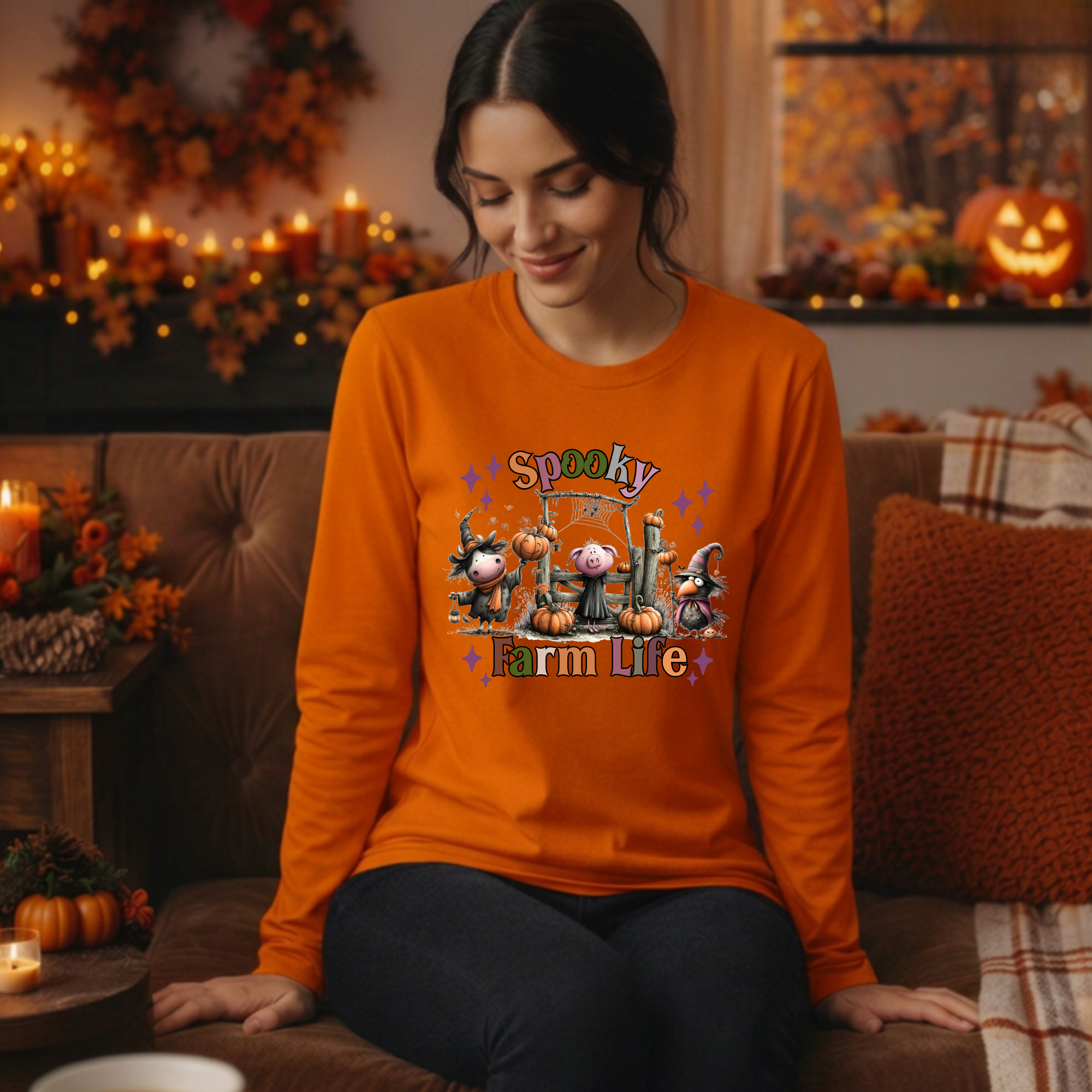 Spooky Farm Life Long Sleeve Tee | Halloween Graphic