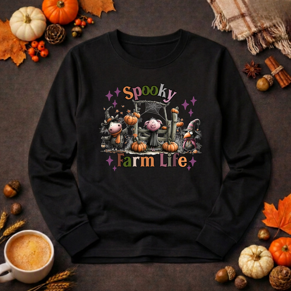Spooky Farm Life Long Sleeve Tee | Halloween Graphic TheCraftNook
