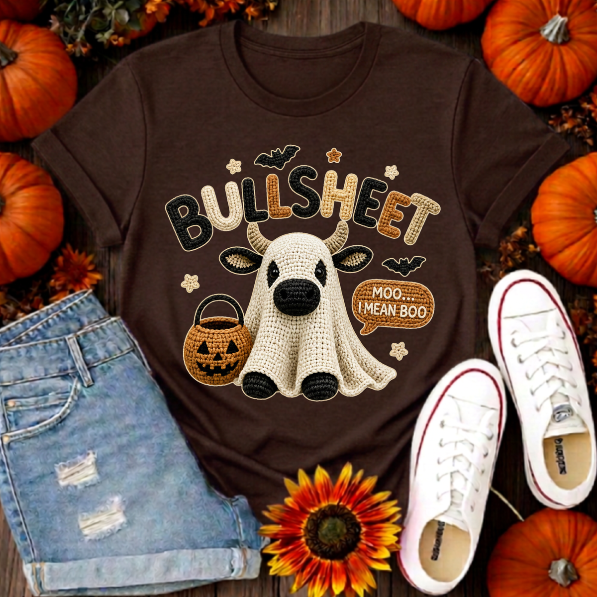 Bullsheet Halloween Faux Crochet Graphic T-Shirt TheCraftNook