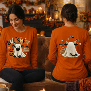 Bullsheet Halloween Faux Crochet Long Sleeve Tee – Front & Back Graphics TheCraftNook