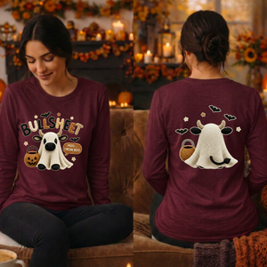 Bullsheet Halloween Faux Crochet Long Sleeve Tee – Front & Back Graphics TheCraftNook