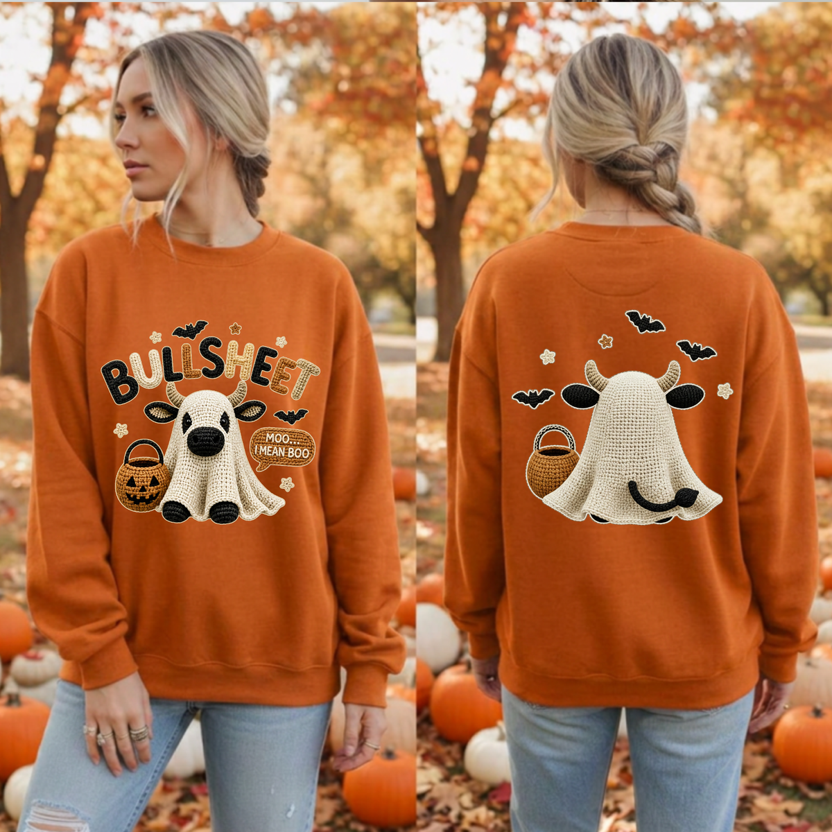 Bullsheet Halloween Faux Crochet Sweatshirt – Front & Back Graphics TheCraftNook