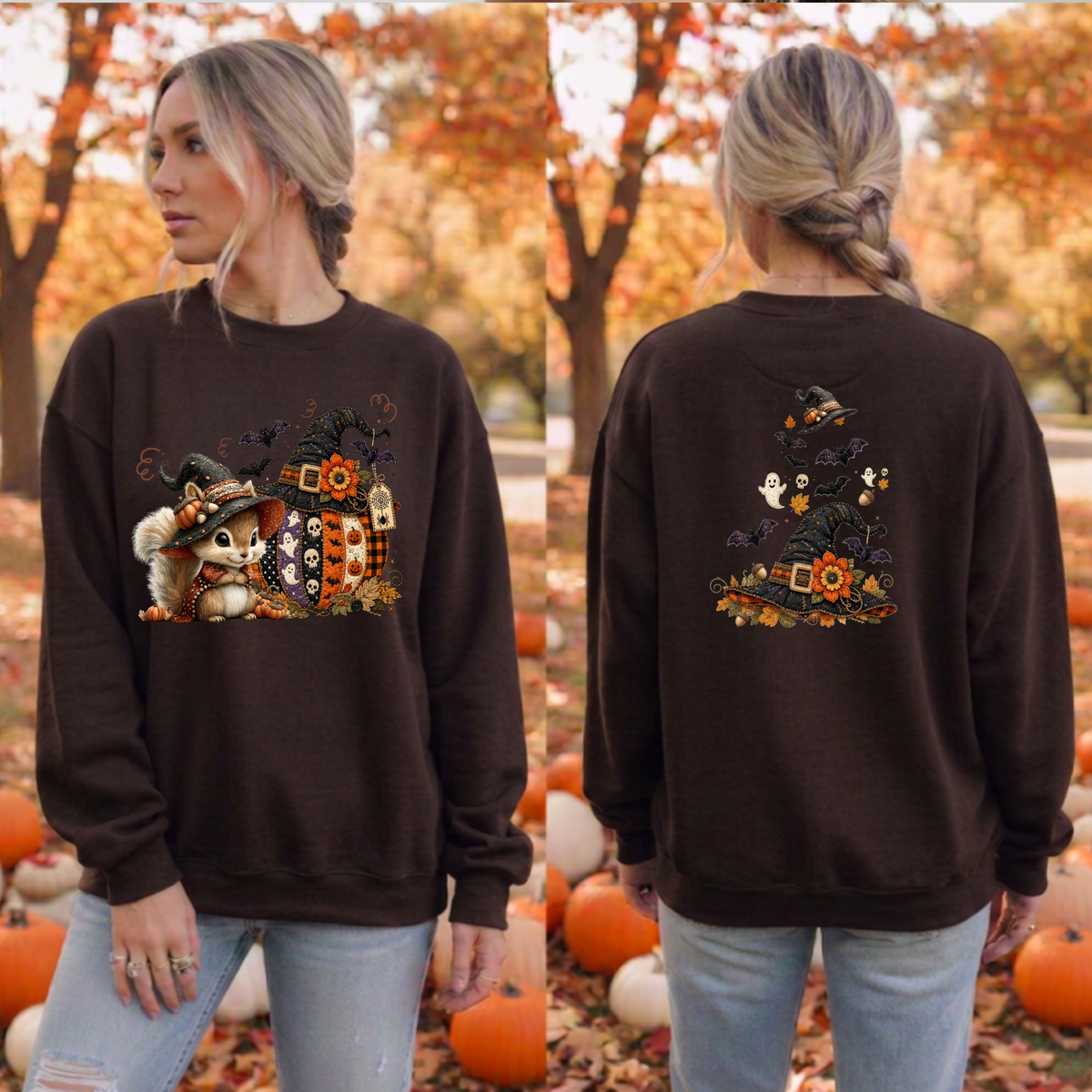 Cozy Vibes Halloween Sweatshirt | Front & Back Graphic TheCraftNook