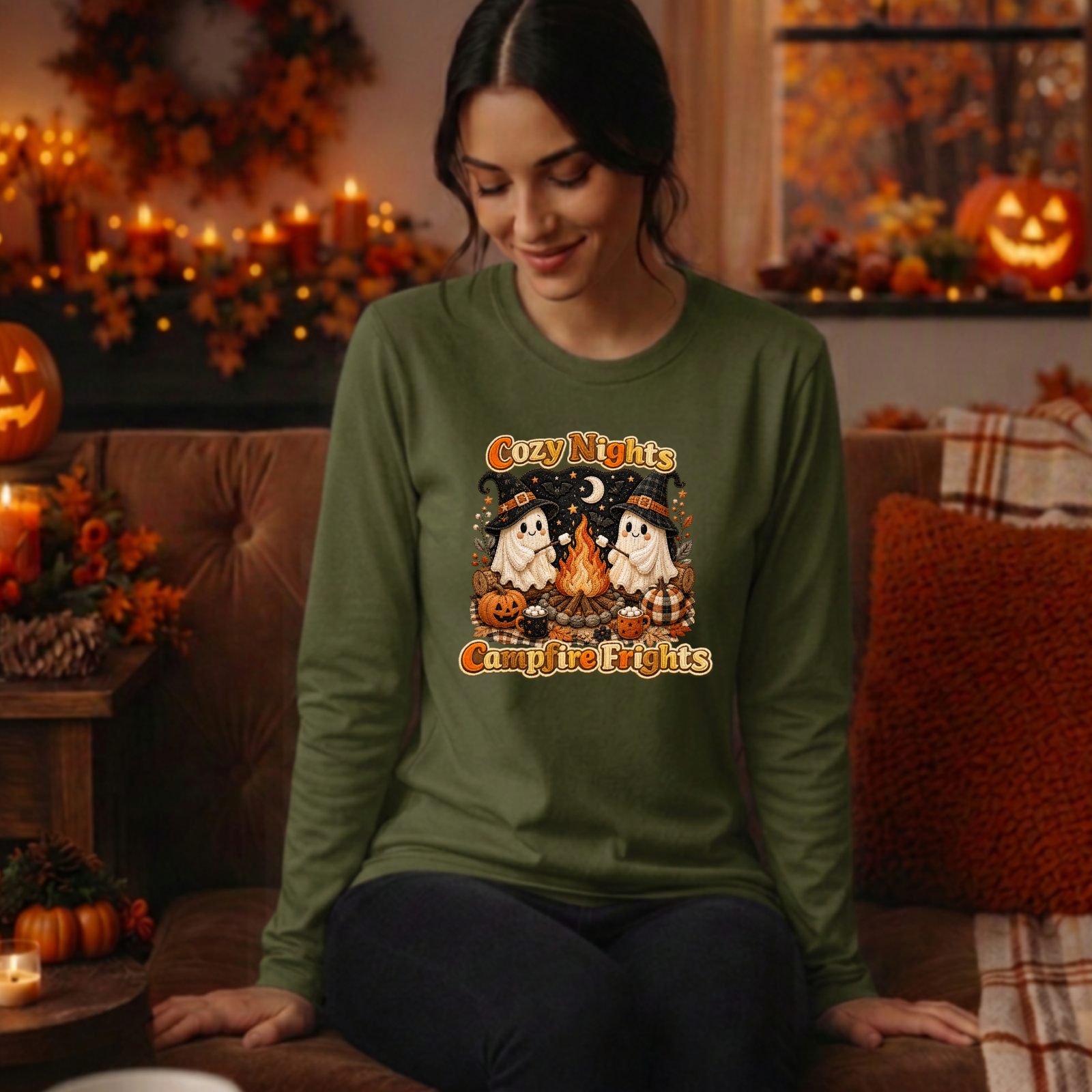 Cozy Nights Halloween Long Sleeve Tee TheCraftNook