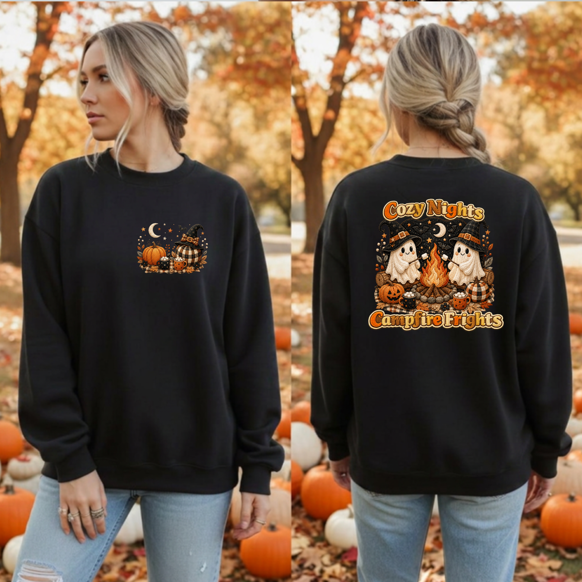 Cozy Nights Halloween Sweatshirt — Pocket & Back TheCraftNook