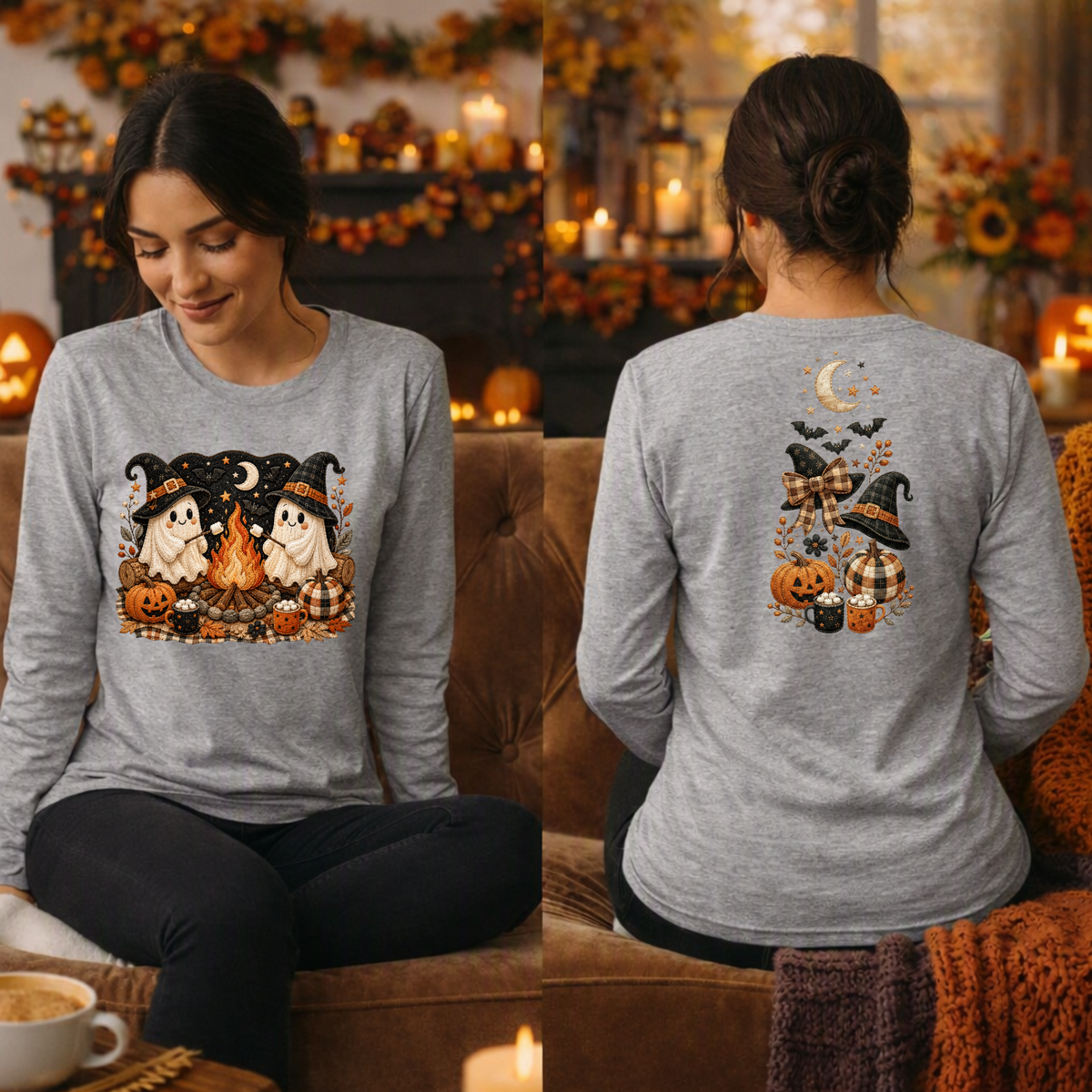Camp Ghost Halloween Long Sleeve Tee — Front & Back TheCraftNook
