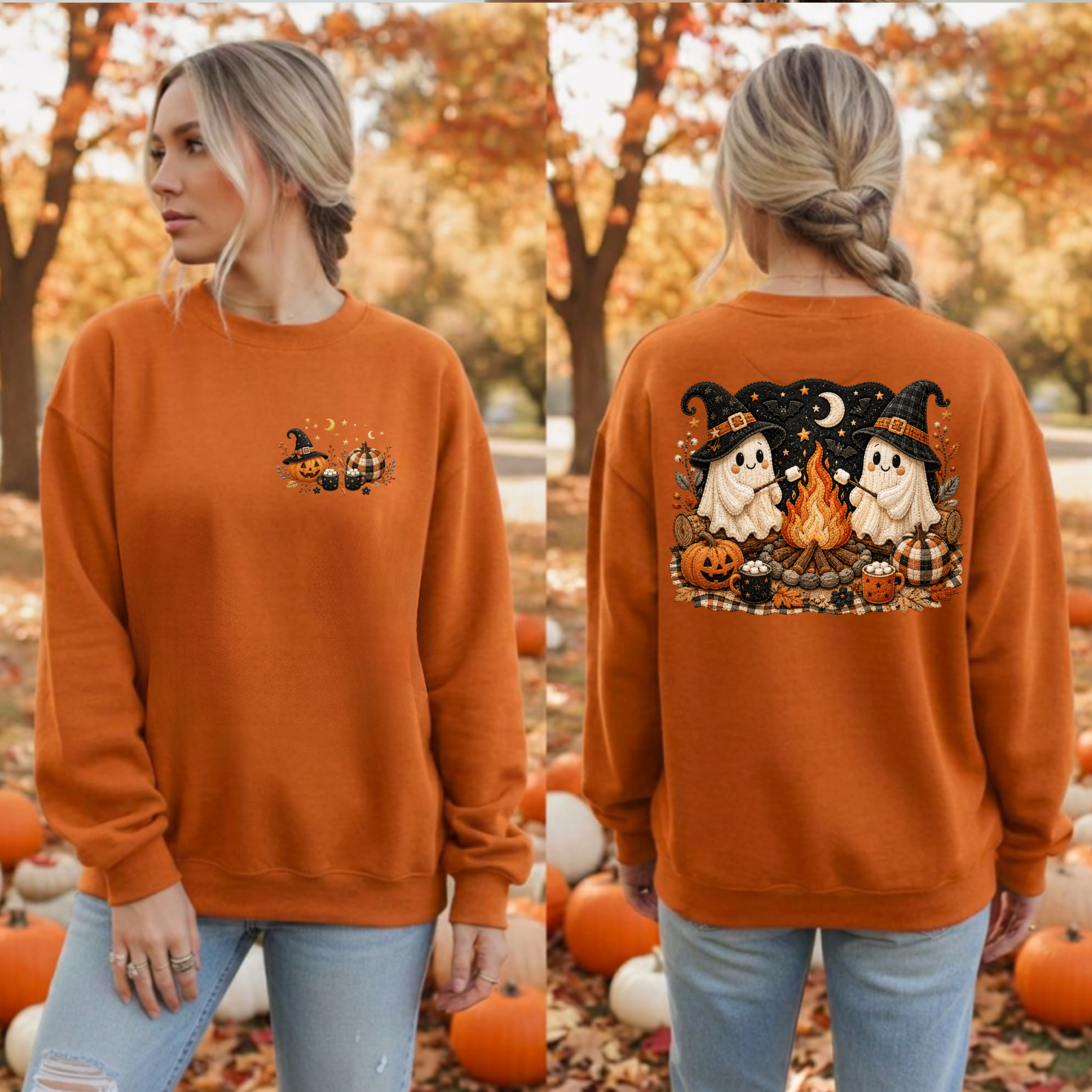 Camp Ghost Halloween Sweatshirt — Pocket & Back TheCraftNook