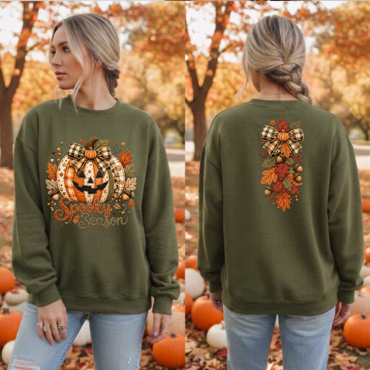 Cozy Spooky Season Sweatshirt – Front & Back Halloween Graphic Fleece TheCraftNook