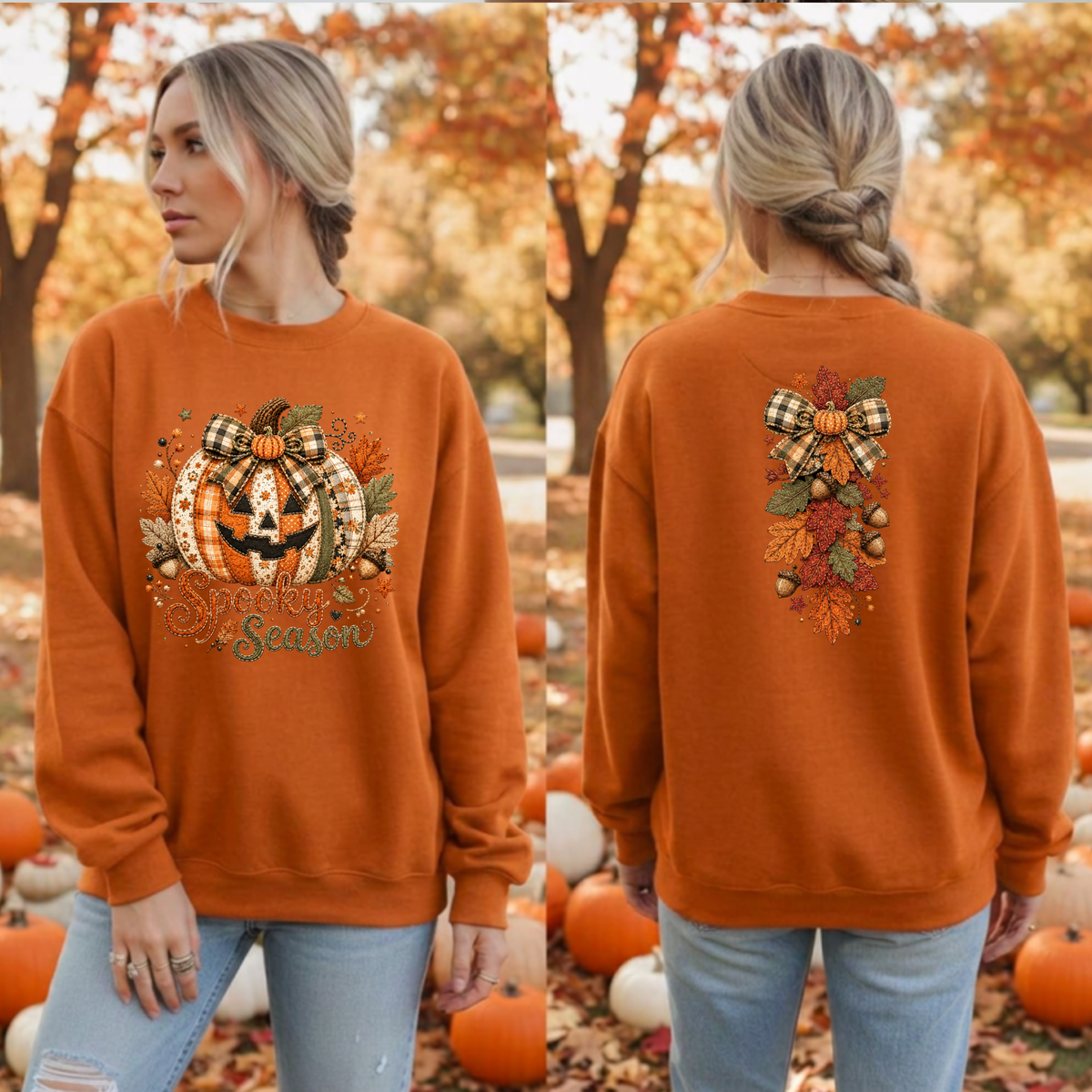 Cozy Spooky Season Sweatshirt – Front & Back Halloween Graphic Fleece TheCraftNook