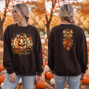 Cozy Spooky Season Sweatshirt – Front & Back Halloween Graphic Fleece TheCraftNook