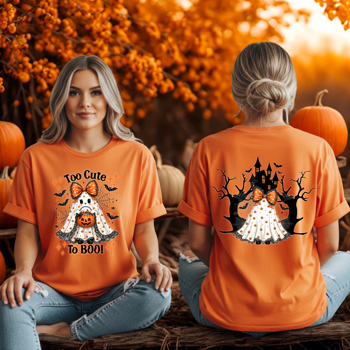 Too Cute To Boo T-Shirt – Front & Back Halloween Graphic T-Shirt TheCraftNook